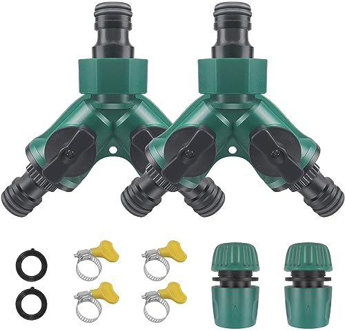 2 Pcs Garden Tap Connector, 2 Way Garden Water Pipe Connectors, Y Type Water Diverter Valve, Garden Hose Water Distributor, 2 Way Hose Pipe Connector, Garden Hose Y-Splitter for Faucet, Garden