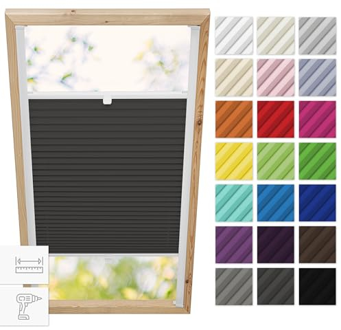 Estika Dachfenster-Plissee mit Bohren für Velux-Fenster Modell M06 – Stofffarbe Anthrazit – Dachfensterrollo, Innenrollo, Fensterplissee