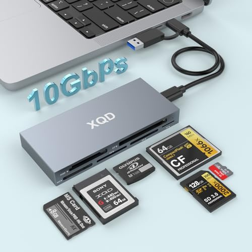Lecteur de Cartes 6 en 1 XQD, 10 Gbps Multi-Lecteur pour Sony G/M Series, Lexar 2933x/1400x USB Mark XQD/CF/XD/MS/TF/SD, Lecteur de Cartes Mémoire USB-C USB 3.0 pour Windows/Mac OS/Linux/Android