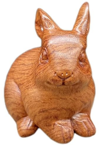 Haiyou Rabbit Figurine Ornament Solid Wood Bunny Figurine Carved Animal Figures Desktop Sculpture Bunny Ornament Rabbit Statue Decor for Home Office
