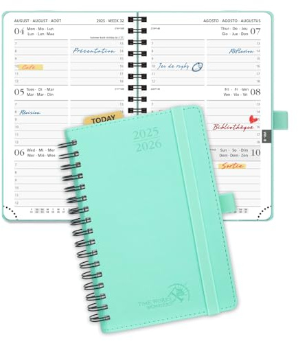 POPRUN Academic Pocket Diary 2025-2026 A6 (16x10.5 cm) Week to View Soft Cover Spiral 17 Months (Aug'25 - Dec'26) Small Diary,Mid Year Weekly PU Leather Planner (Mint Green)