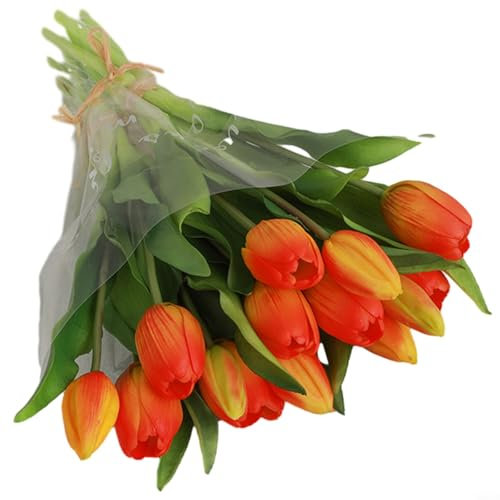 Honseadek Bouquet di tulipani artificiali realistici, 7 steli, fiori finti in poliuretano, per feste di nozze, decorazione per la casa, festa della mamma, San Valentino, Pasqua, 33 cm, multiplo