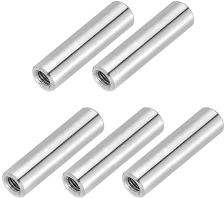 PATIKIL M6x1mm Pitch 304 Stainless Steel Round Coupling Nuts, 5 Pcs 40mm / 1.57 Length Metric Coarse Thread Connector Sleeve Rod Bar Stud Fully Threaded Nut Fasteners, Silver Tone