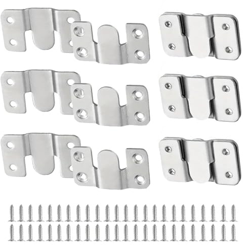 Stainless Steel Flush Mount Bracket,12 Pcs Photo Frame Hooks,Heavy Duty Picture Hangers,Interlocking Furniture Connector for Hanging Headboards (Silver, Large)