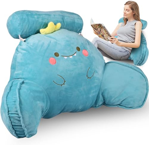 YUNYOUC Reading Pillow for Bed, 70x43cm, Detachable Plush Back Support Cushion with Neck Arm Back Support, Washable Cuddle Gaming Cushion, Backrest Rest Pillow for Reading Watching TV (Dinosaur)
