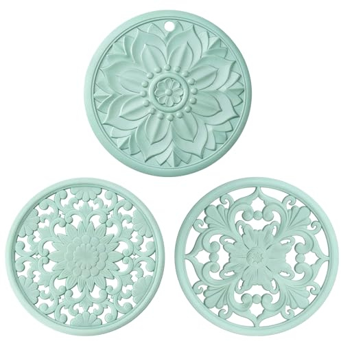 BAIWANT Sottopentola in Silicone Antiscivolo Set di 3, Resistente al Calore Lavabile Presine da Cucina per Tavolo da Pranzo Piani di Lavoro Della Cucina Protezione per Tovaglie(Turchese)