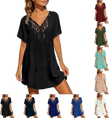 Cache Maillot de Bain Femme Plage Robe de Plage en Crochet Sarongs en Crochet Col V Paréo Bohème Léger et Sexy Cover-Up Bikini pour Été etPlages S-5XL