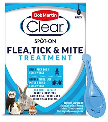 Bob Martin Clear Spot On Flea Treatment for Small Pets (Rabbits, Hamsters, Guinea Pigs & Ferrets) - Protect Against Fleas, Ticks, Lice & Mites (1 Pipette)