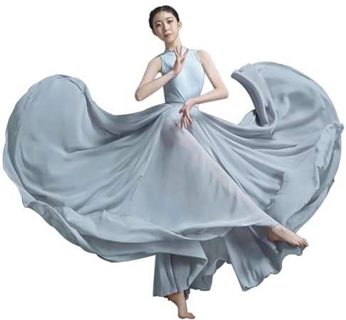 Z&X 720 Lyrical Dance Skirt Solid Modern Ballet Flowy Skirts for Women Ballerinas Photography Performance Sheer Long Swing Skirt Grey Blue