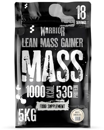 Warrior Mass Protein Powder – 5.04kg – Serious Mass Gainer – High Calorie, Weight Gain Supplement – 61g of Protein, 18 Servings, 1000+ Calories Shake, Supports Muscle Growth (White Chocolate, 5kg)