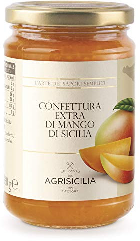 Agrisicilia Confettura extra di Mango di Sicilia, frutta di alta qualità e di stagione, lavorazione artigianale vasetto da 360 grammi ottima per colazione e merenda