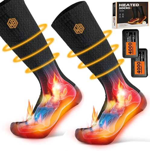 Heated Socks for Men & Women, Rechargeable 4000mAh Battery Heat Holders, Foot Warmers for Cold Weather, Thermal Socks for Sport, Outdoor, Camping, Hiking, Skiing