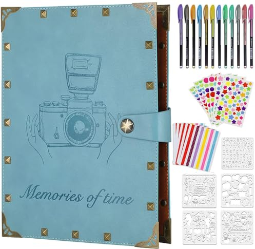 ZEEYUAN Album Fotografico Fai da Te Rivetti in Pelle Album Foto 60 Pagine Nere con Scrapbooking Accessori per Festa della Mamma Matrimonio Regalo Compleanno Natale