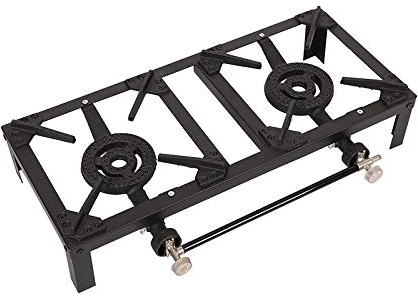 Double Burner Camping Cooker Butane Gas Stove Country Stove Cast Iron 11kW LPG Double Burner BBQ Portable Grill, Boiling Ring Outdoor Camping Propane Catering