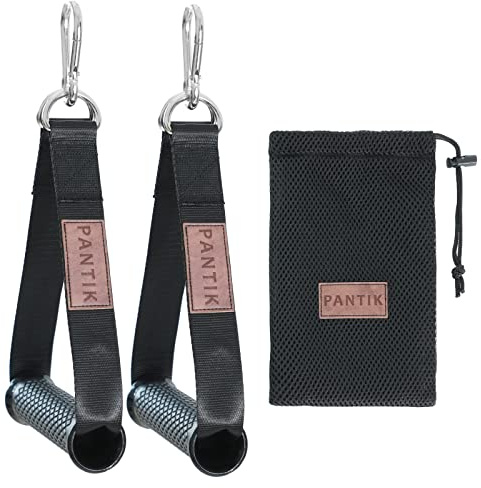 PANTIK tunga träningshandtag gym kabelmaskin tillbehör hållbara dubbla D-ringar handtag motståndsband handtag stigbygel handtag fitness grepp nylonrem solida ABS-kärnor med karbinhakar set med 2