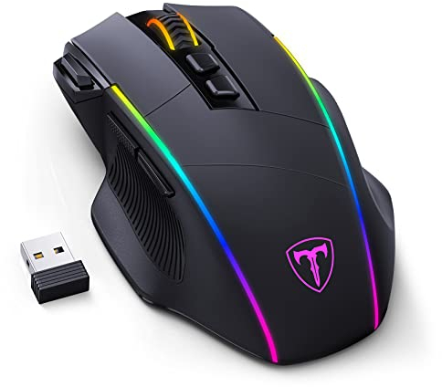 Wireless Gaming Mouse, Tripe-Mode 2.4G/USB-C/Bluetooth Mouse Up to 10,000DPI, RGB Backlit, Ergonomic Mouse with 8 Programmable Buttons, Rechargeable Wireless Mouse for Laptop, PC, Mac Gamer-Black