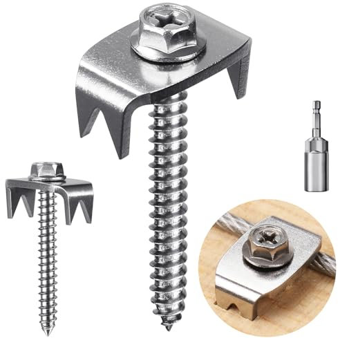 Insaga 50pcs Zaunklammern, 304 Edelstahl Krampennägel Zaunbefestigungsnägel 40mm M5.5 Stahlkrampen zum Holzschrauben für Maschendraht und Geflochtene Zäune mit Drahtfixer Halten Fest / M8 Adapter