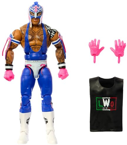 Mattel WWE Top Picks Elite Rey Mysterio figurer och tillbehör, samlarobjekt, 15,2 cm, med utbytbara händer, ring och 25 artikulationspunkter