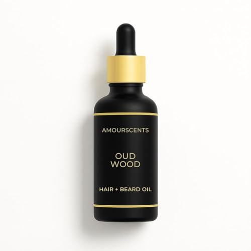 Amour Scents - Oud Wood Hair + Beard Oil - Inspired Grooming Formula for Conditioning, Hydrating, Moisturising, Fresh & Healthy Soft Beard (30ml)