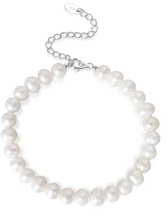 Candyfancy Damen Perlenarmband echte Süßwasserperlen, barocker Stil, Perlen Armband für Frauen und Mädchen, 925 Silber Verlängerungskette Länge 18+5CM