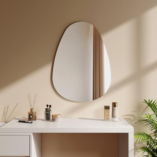EMKE Spiegel Asymmetrisch Dekorative Wandspiegel 80 x 60 cm Badezimmer Spiegel Unregelmäßiger mit Vier Aufhängelöchern HD Wandspiegel aus Glas für Badezimmer, Schlafzimmer, Flur, Waschtisch
