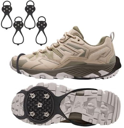 Steigeisen, Spikes für Schuhe Winter, Anti Rutsch Schuhspikes, Unisex-Crampons, Spikes Schuhe mit 5 Edelstahlzähnen für Outdoor Aktivitäten Wie EIS und Schnee, Wandern, Klettern, Bergsteigen usw