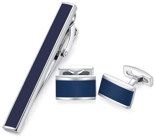 HONEY BEAR Gemelos & clips de corbata para Hombre Camisa - Personalizados para Boda negocio regalo,Rectángulos Azul Marino