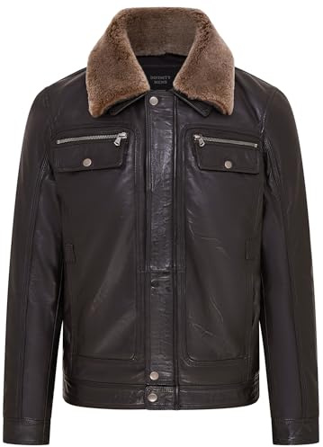 Infinity Leather Veste en Cuir Pour Hommes Trucker Veste Décontractée à col en Peau de Mouton Amovible