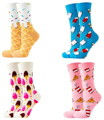 Calcetines Divertidos - Estilo Original y Creativo , Confortables y Cómodos, Ideal para Regalo - Calcetines para Hombre y Mujer (FR/ES, Letras, Talla única, Regular, Regular, 4, helados)