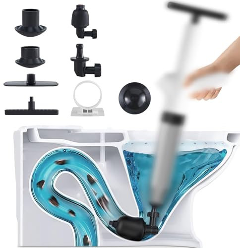 Stura WC, Stura Lavandini e Scarichi, Sturalavandino a Pressione con 4 Teste Intercambiabili, Sonda Sturatubi, Ventosa Sturalavandini, Pompa Stura Scarichi per Bagni, Cucine, Vasca da Bagno