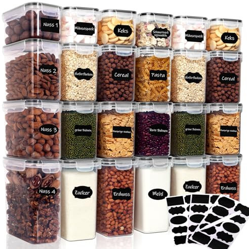 CALIYO Vorratsdosen mit Deckel Luftdicht, 24er Vorratsbehälter Set Küche Aufbewahrungsbox Organizer für Lebensmittel, BPA-Freie