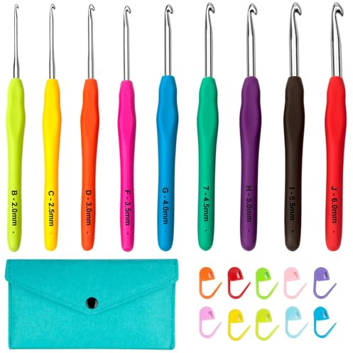 9 Piezas agujas crochet kit,2mm-6mm Mango Ergonómico ganchillo