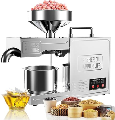 Automatic Oil Press Machine, 820W Commercial Nuts Seeds Oil Grinder, Stainless Steel Cold Hot Press, All Stainless Steel High Oil Extractor, for Grain Spices Coffee Beans Corn Chinese Herb