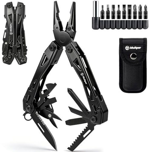 Multper Cadeau Homme, 26-en-1 EDC Multitool Pince Multifonctions avec Pince à Bec Fin, Pince Coupante, Couteau, Jeu Embouts de Tournevis et Plus Encore, Équipement de Survie et de Camping, Acier Inox