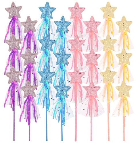 24 Pcs Glitter Star Magic Wand Fairy Wands Star Glitter Princess Wands Magic Dress-up Wand Angel Fairy Costume Props Sticks for Birthday Halloween Christmas Cosplay and Party Favors