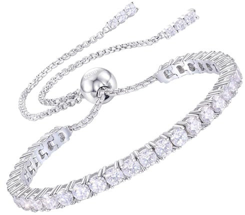 YIMERAIRE Bracelets for Womens Moissanite Tennis Bracelet 925 Sterling Silver Hypoallergenic Adjustable D Color VVS1 Clarity Solitaire Diamond Bracelets