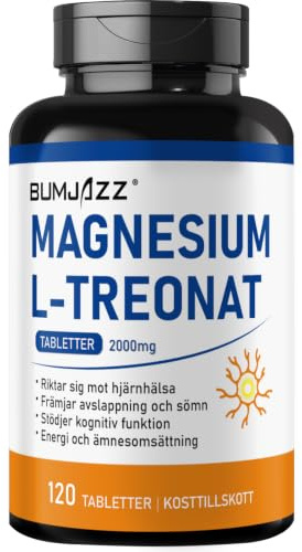 Magnesium L-Treonat-tabletter 2000 mg 120  styck – Stödjer hjärnkognition, minne, fokus, alerthet, vilsam sömn, muskelavslappning och allmänt välbefinnande