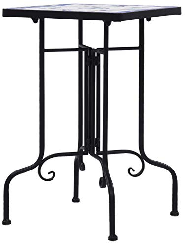 Festnight Mosaik-Bistrotisch Beistelltisch Mosaiktisch Gartentisch Gartenmöbel für Balkon Garten Blau und Weiß Keramik 35 x 35 x 56 cm