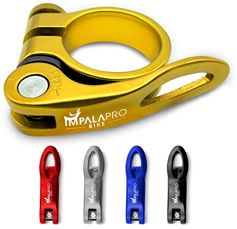 IMPALAPRO Bike Quick Release Seatpost Clamp 34.9 mm – Ultralight 38g CNC 7075 Aluminium Bike Seat Clamp Anti-Rust Anodised Finish (Gold, 34.9)