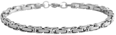 Akzent Panzerarmband aus Edelstahl Byzantiner-Armband Länge 20cm Stärke 4mm Armkette silberfarbig Karabinerverschluss