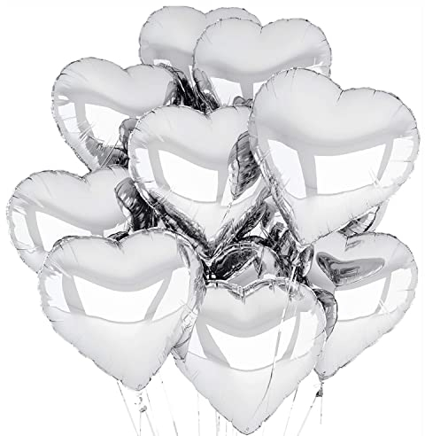 Ballon Coeur Argent 20 pièces baudruche en Forme de Coeur 18 Pouces Ballons de Fleuret, Ballon Helium Coeur pour la décoration de l’Engagement de Mariage La Saint-Valentin