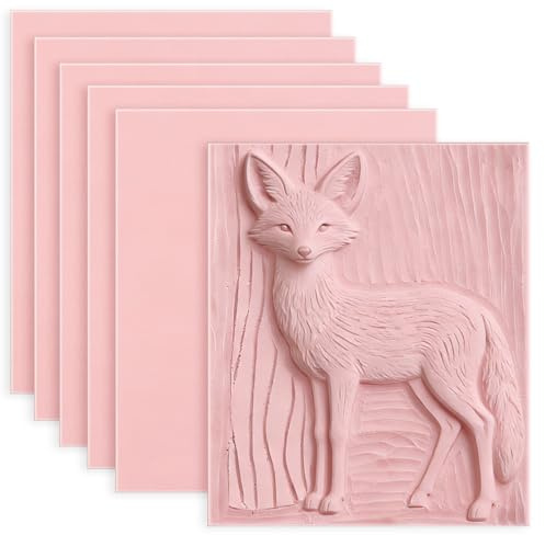 Oopsu 6 Pack 8x6 Pale Pink Rubber Stamp Carving Blocks Rubber Carved Brick Soft Rubber Linoleum Block for Craft Project