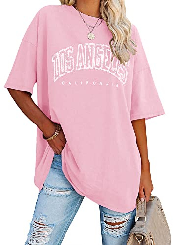 Ebifin Women's Oversize T-Shirt Vintage Tops with Los Angeles | Short Sleeve, Crew Neck, Casual, Loose, Summer Basic Tee Shirt