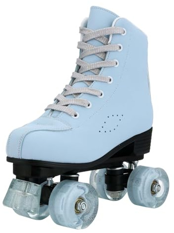 MEIGLQEA Roller Skates for Girls, Boys and Women - Cozy Frosted Material With Flash Wheels for Indoor Outdoor Use - Double-Row Skates for Beginners (34-Youth 3)