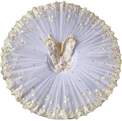 OTMYIGO Robe Tutu de Ballet Professionnelle pour Filles, Costume de compétition de Danse sur scène, Plateau de Princesse, crêpes, lac des cygnes, Ballerine,Blanc,160