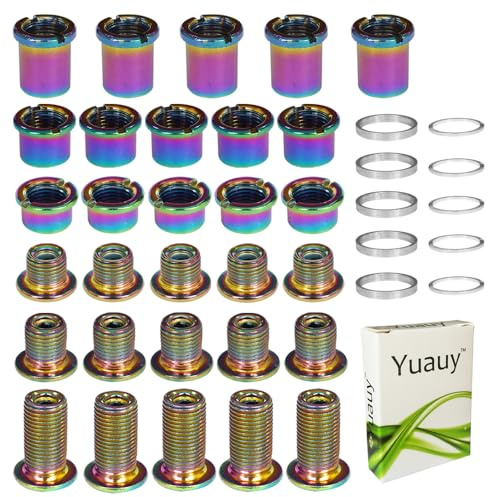 Yuauy 5 pezzi per ogni singola / doppia / tripla corona bulloni viti disco guarnitura dadi ruota catena colorati + 10 rondelle adatte per bici da strada, mountain bike MTB (25 pezzi)