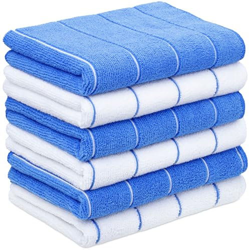 Tempery Paños de Cocina de Microfibra (40x60 cm, Azul y Blanco, Paquete de 6), Paños de Limpieza para Cocina, Coche, Ducha, paño de Cocina Absorbente y de Secado rápido