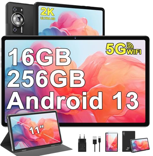 ZIOVO 2K Tablet 11 Pulgadas 16GB RAM+256GB ROM/1TB TF, Cuerpo metálico, Android 13,8 Cores 2.0GHz Tablet,5G WiFi, 2000 * 1200 FHD IPS,8600mAh,5+13+2MP,BT 5.0,Certificada GMS, CAS-Negro