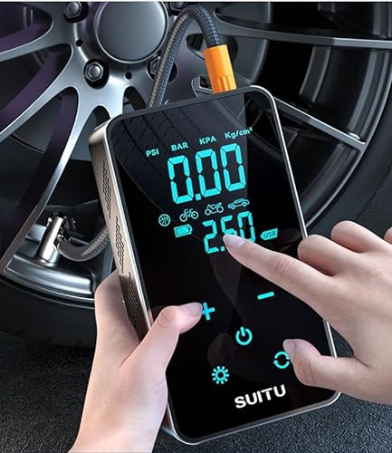 HyAdierTech Compresor de Aire Portátil, 150 PSI Digital Bomba Bicicleta con Pantalla LCD y Linterna LED, Inflador Ruedas Coche, Inflador Eléctrico Batería Recargable para Moto, Bicicletas, Pelotas