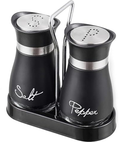 Pack of 2 Salt and Pepper Shaker, Stainless Steel Salt and Pepper Shaker with Storage Base, Healthy and Practical Kitchen Accessories, Cooking Essential